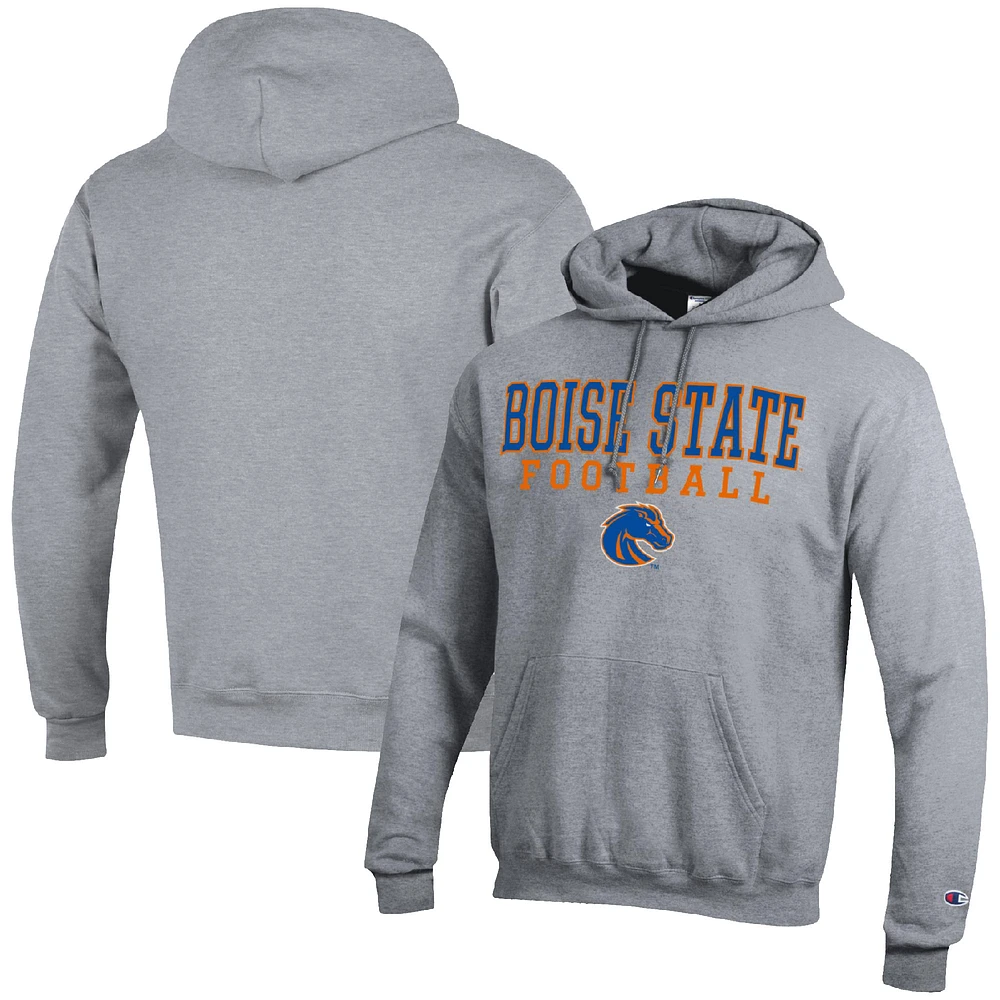 Men's Champion Heather Gray Boise State Broncos Football Stack Pullover Hoodie