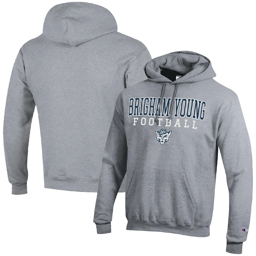 Men's Champion Heather Gray BYU Cougars Football Stack Pullover Hoodie