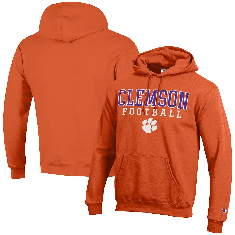 Men's Champion Orange Clemson Tigers Football Stack Pullover Hoodie