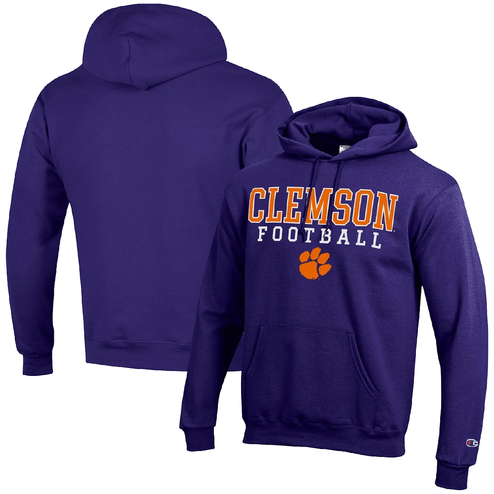 Men's Champion Purple Clemson Tigers Football Stack Pullover Hoodie