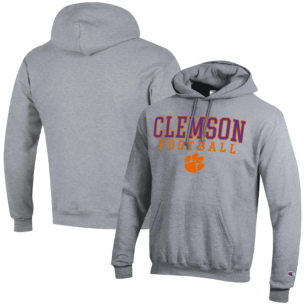Men's Champion Heather Gray Clemson Tigers Football Stack Pullover Hoodie