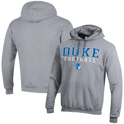 Men's Champion Heather Gray Duke Blue Devils Football Stack Pullover Hoodie