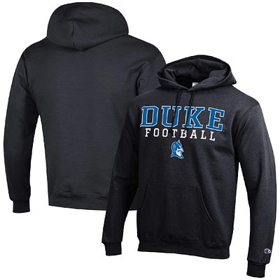 Men's Champion Black Duke Blue Devils Football Stack Pullover Hoodie