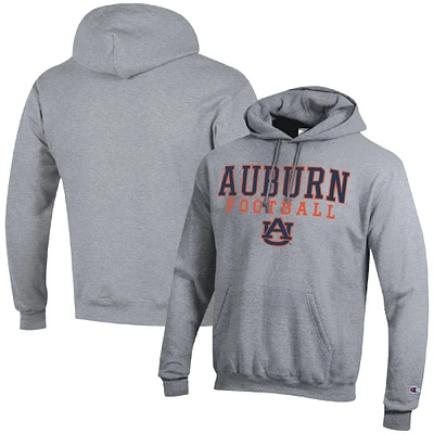 Men's Champion Heather Gray Auburn Tigers Football Stack Pullover Hoodie