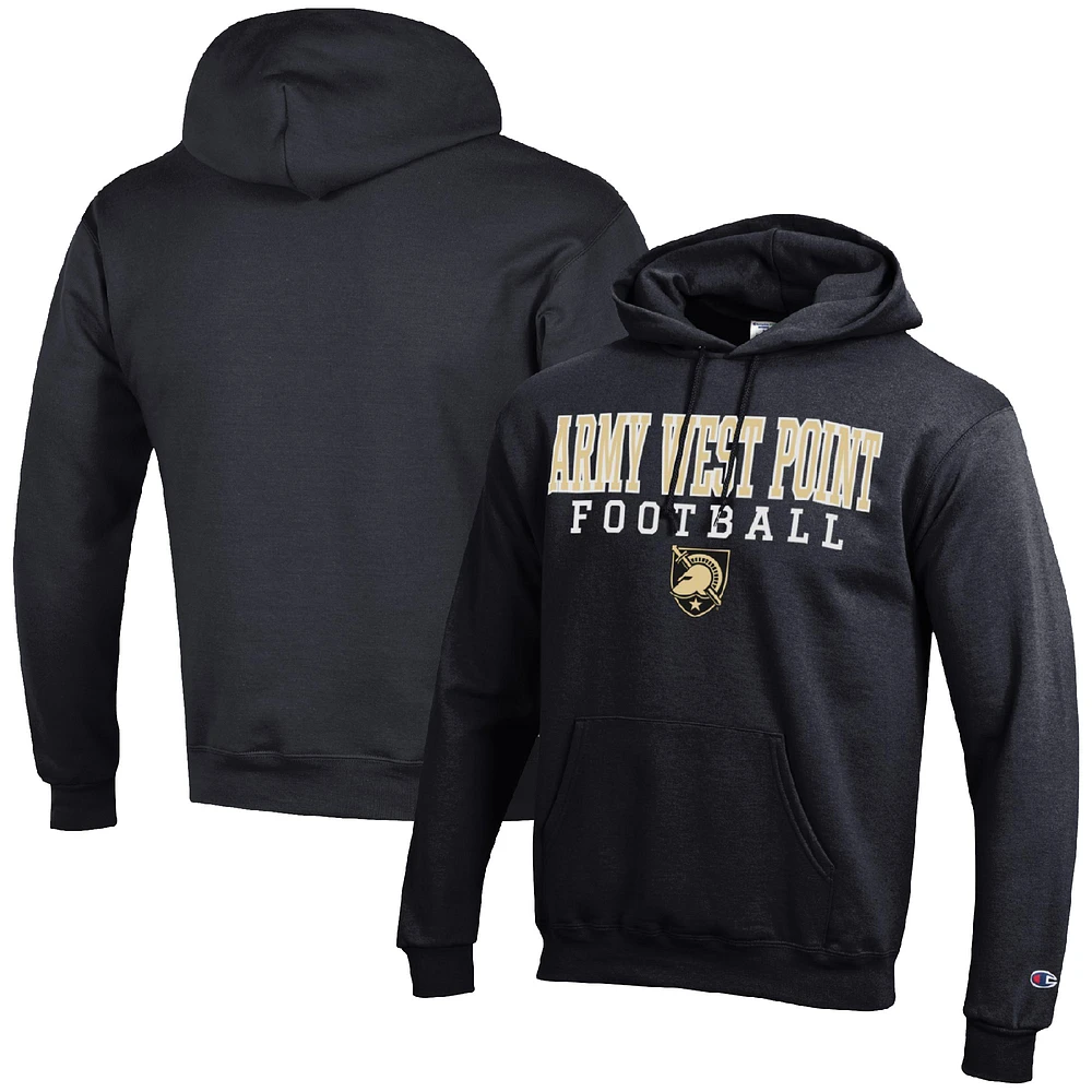 Men's Champion Black Army Knights Football Stack Pullover Hoodie
