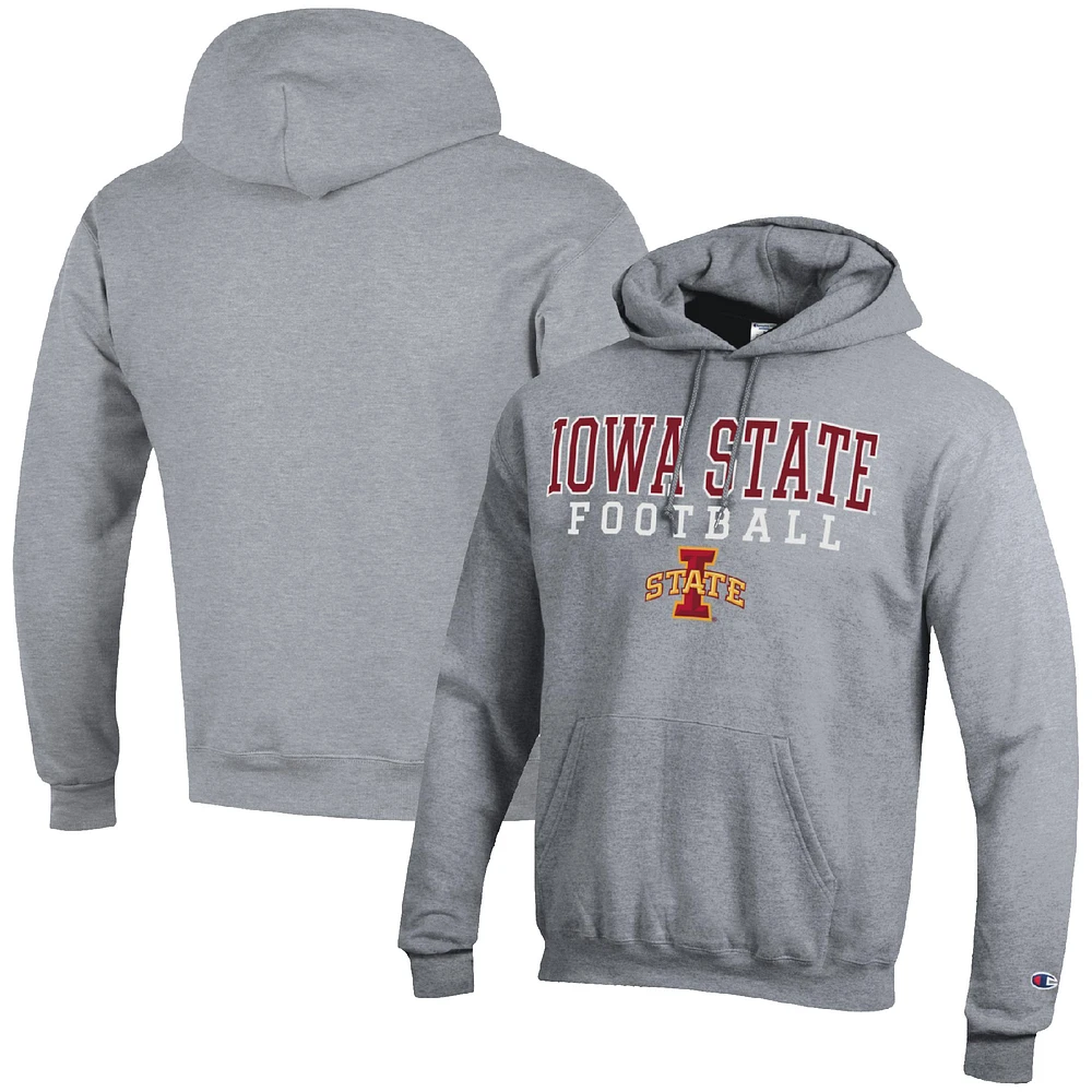 Men's Champion Heather Gray Iowa State Cyclones Football Stack Pullover Hoodie