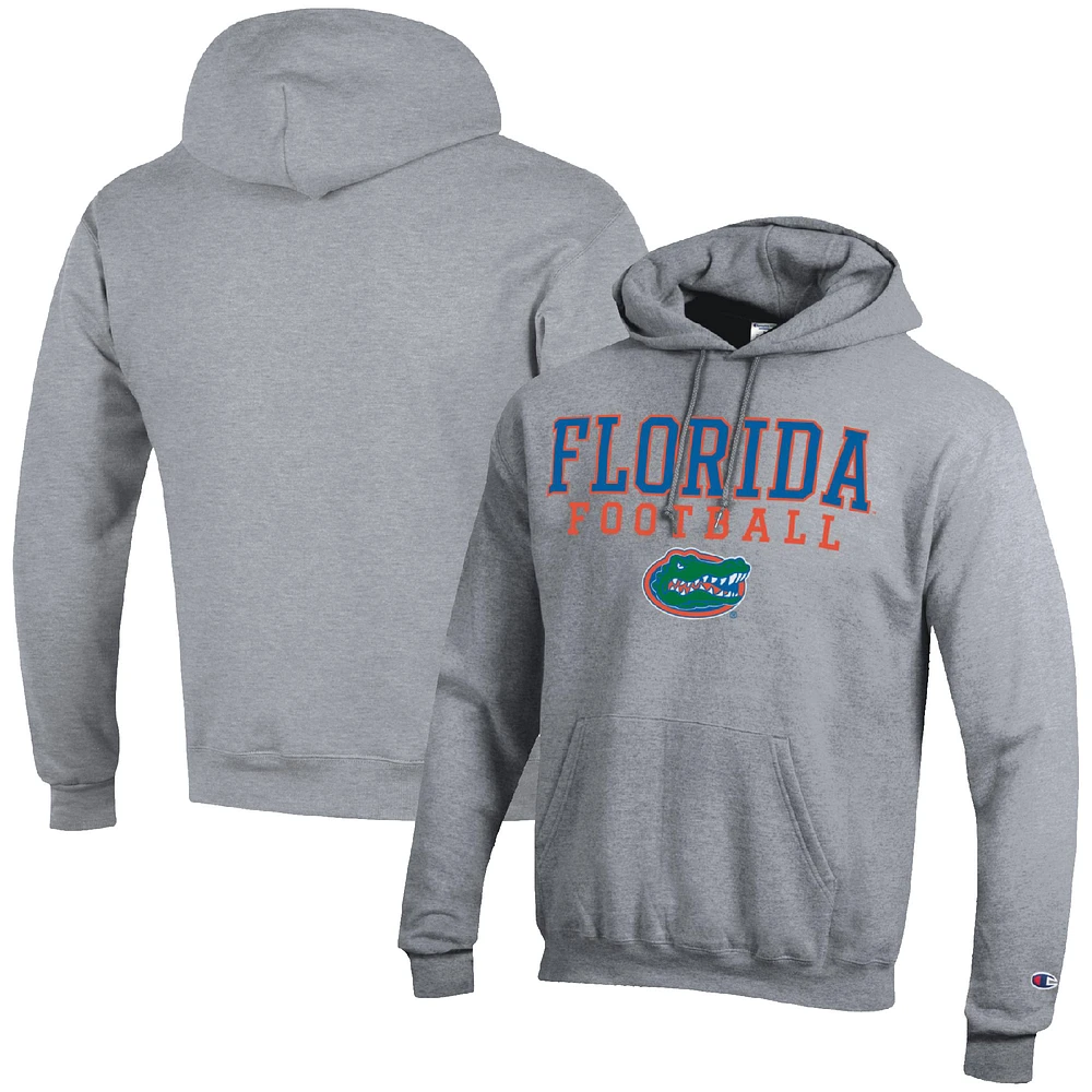Men's Champion Heather Gray Florida Gators Football Stack Pullover Hoodie