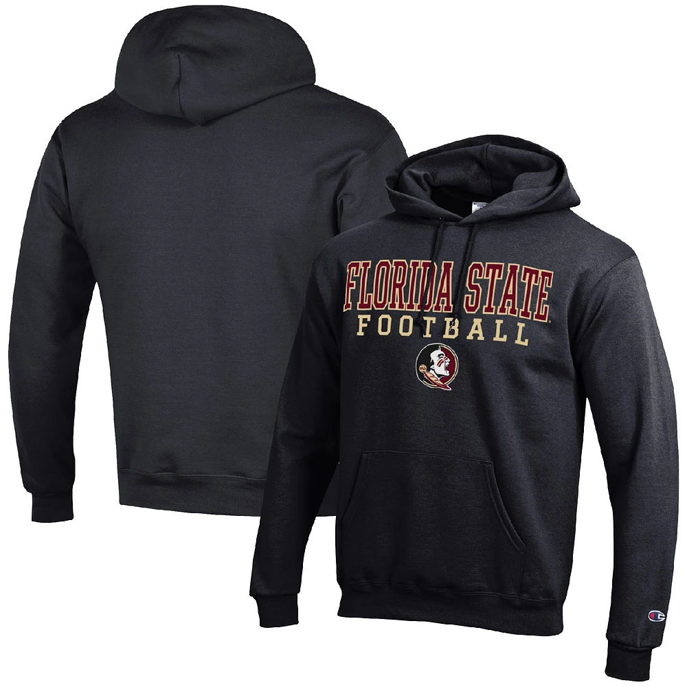 Men's Champion Black Florida State Seminoles Football Stack Pullover Hoodie