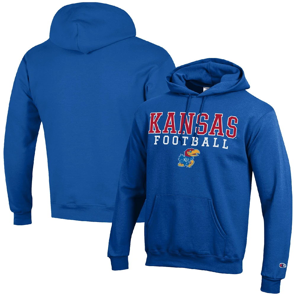 Men's Champion Royal Kansas Jayhawks Football Stack Pullover Hoodie