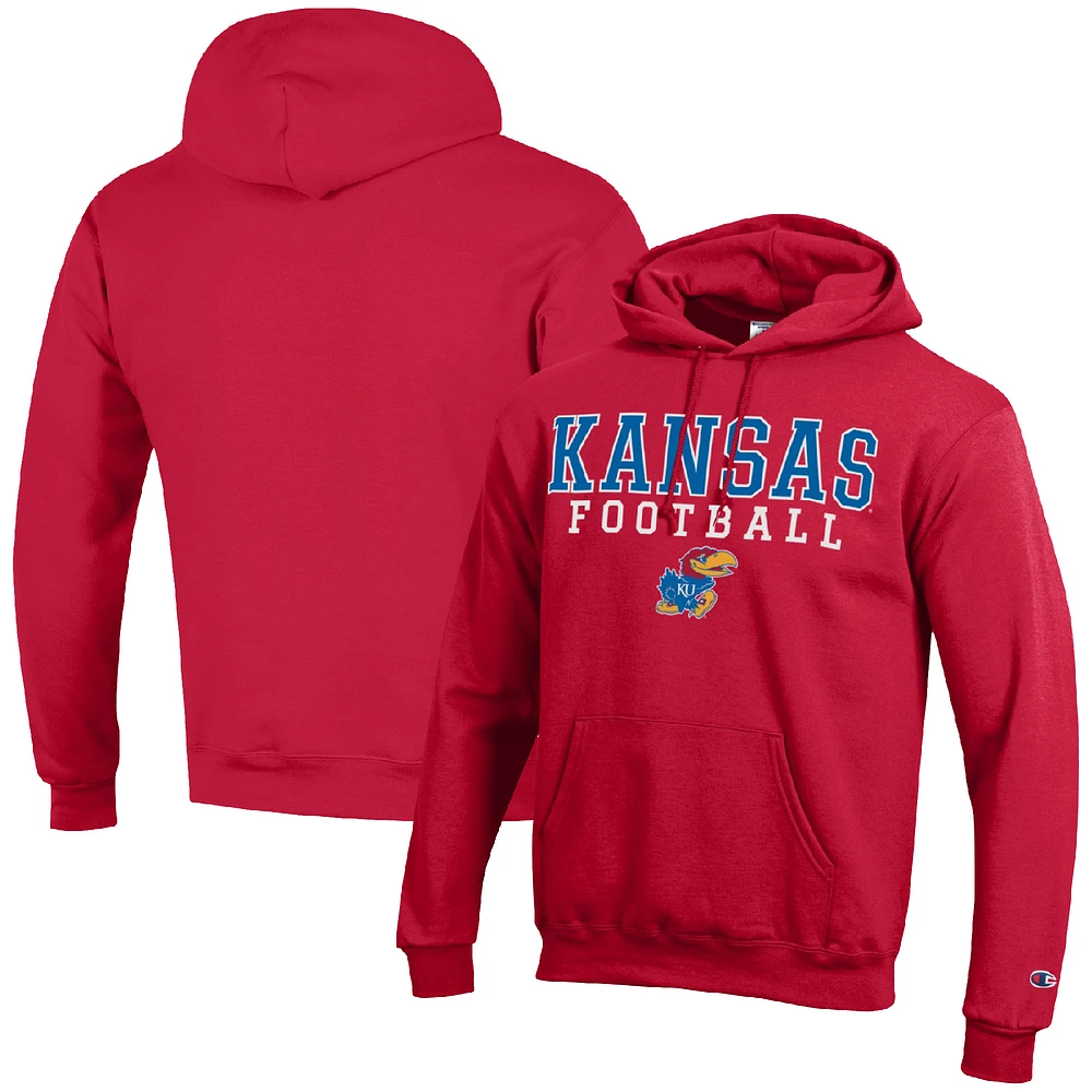 Men's Champion Red Kansas Jayhawks Football Stack Pullover Hoodie