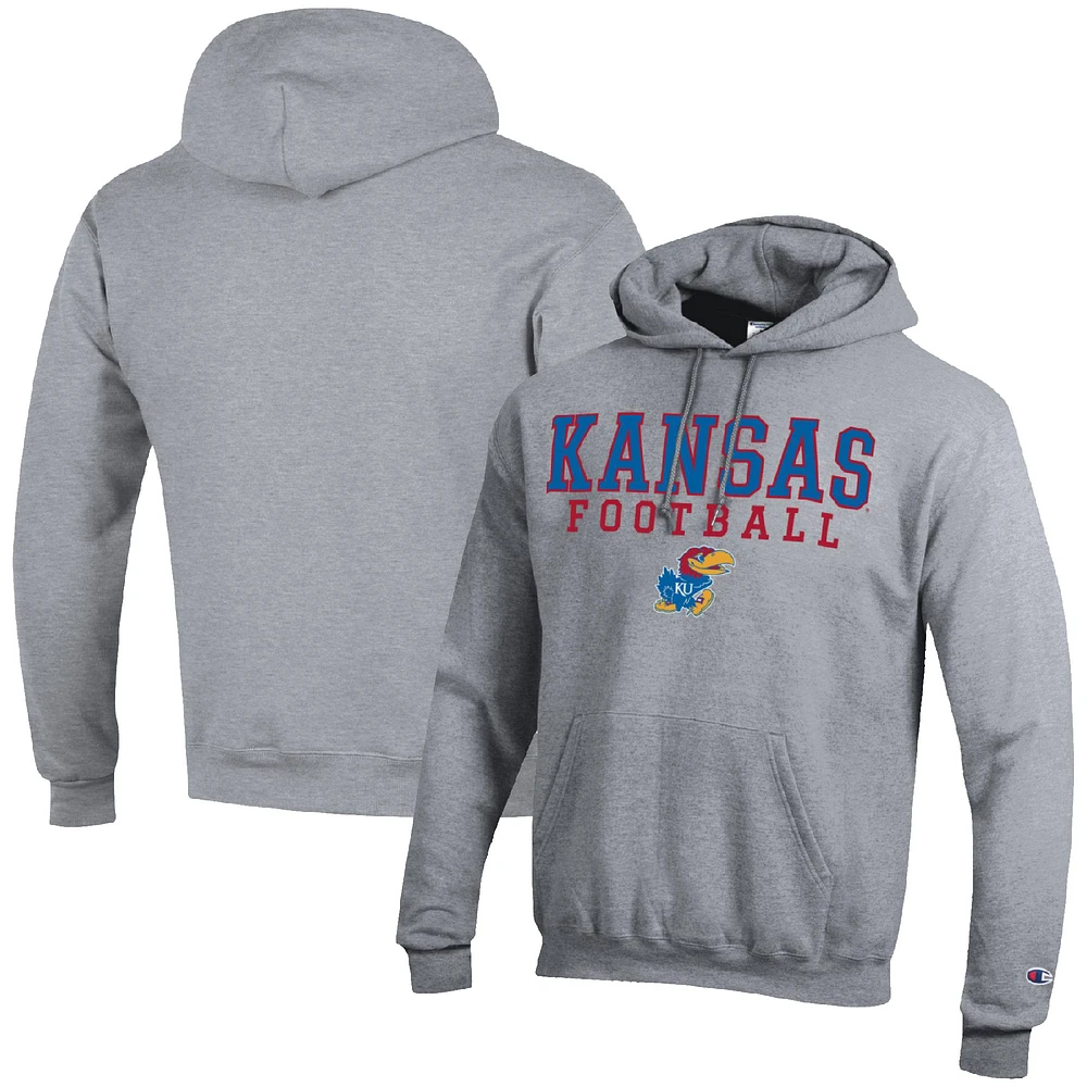Men's Champion Heather Gray Kansas Jayhawks Football Stack Pullover Hoodie