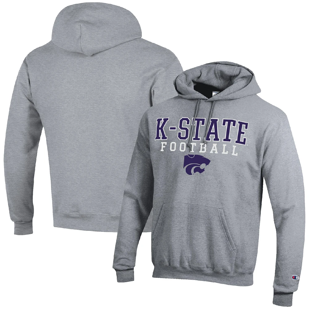 Men's Champion Heather Gray Kansas State Wildcats Football Stack Pullover Hoodie