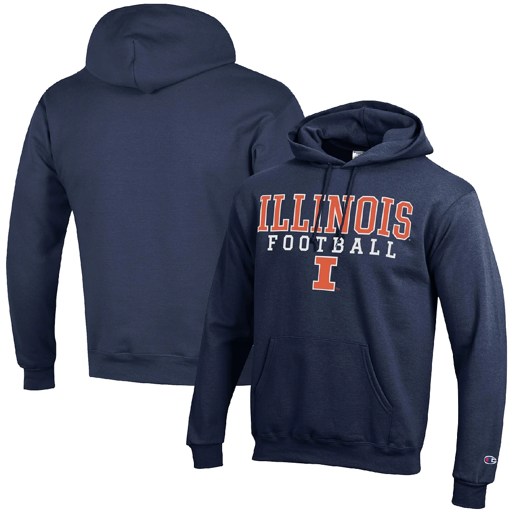 Men's Champion Navy Illinois Fighting Illini Football Stack Pullover Hoodie