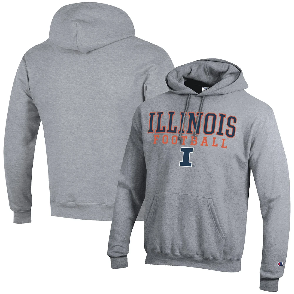 Men's Champion Heather Gray Illinois Fighting Illini Football Stack Pullover Hoodie