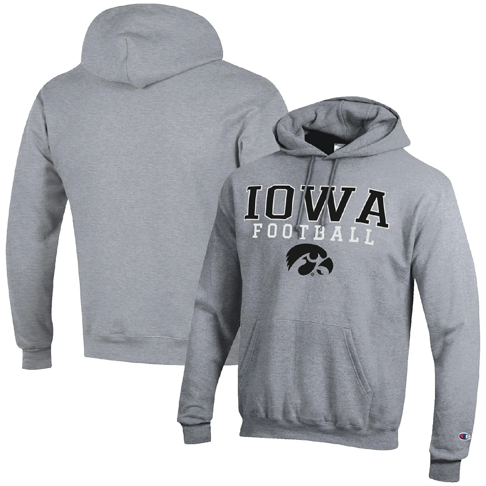 Men's Champion Heather Gray Iowa Hawkeyes Football Stack Pullover Hoodie