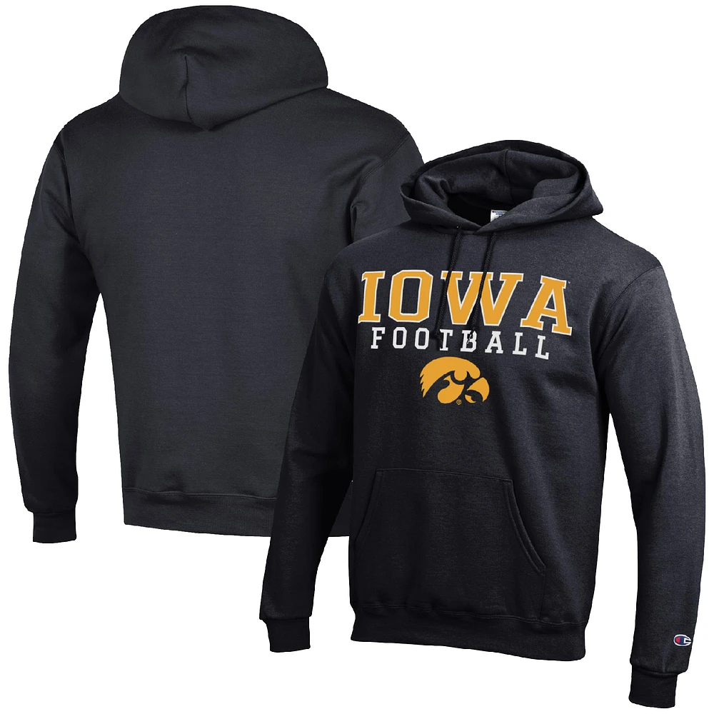 Men's Champion Black Iowa Hawkeyes Football Stack Pullover Hoodie