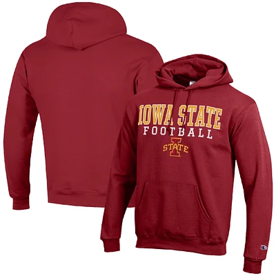 Men's Champion Cardinal Iowa State Cyclones Football Stack Pullover Hoodie