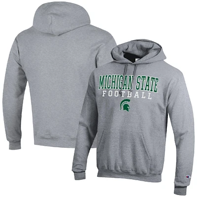 Men's Champion Heather Gray Michigan State Spartans Football Stack Pullover Hoodie