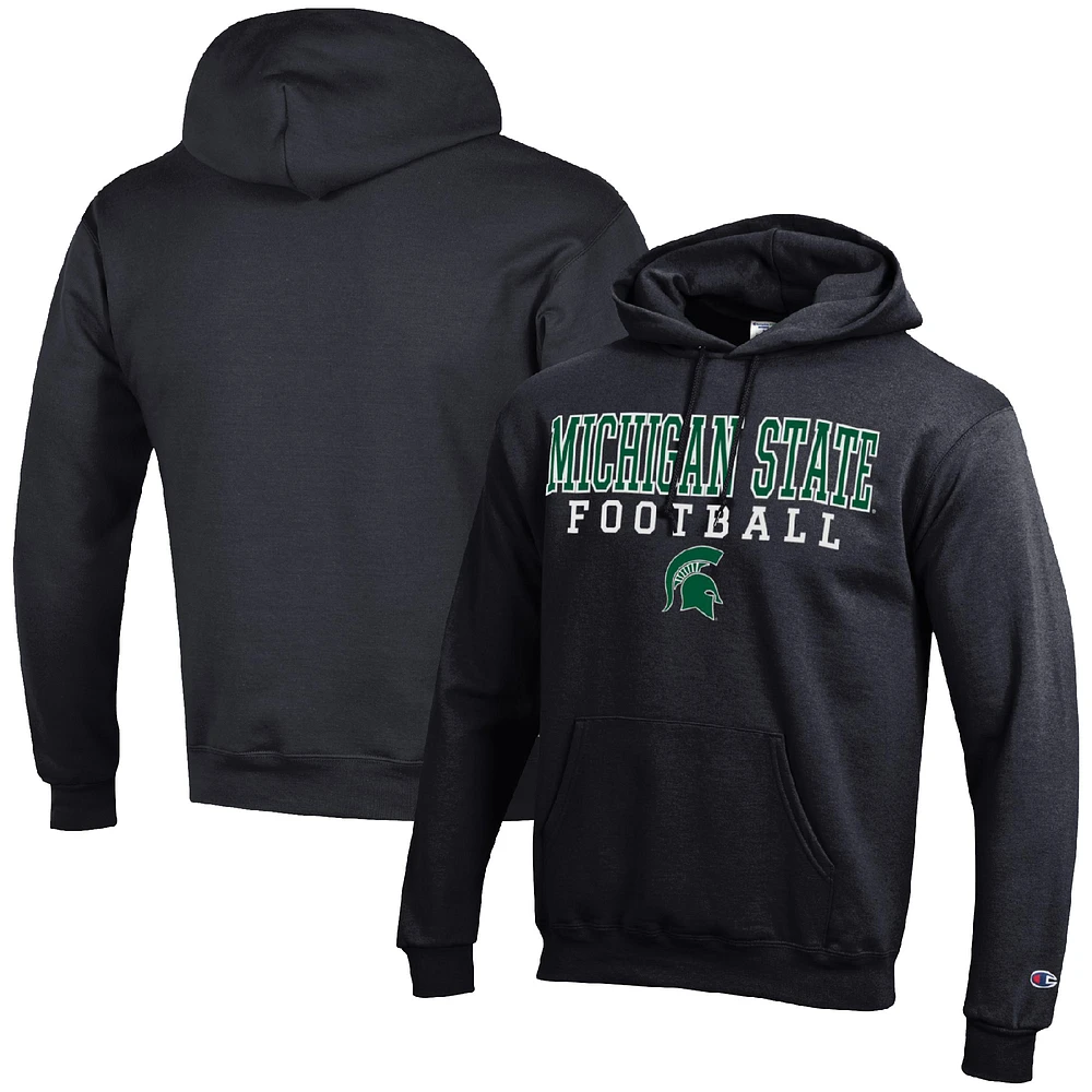 Men's Champion Black Michigan State Spartans Football Stack Pullover Hoodie