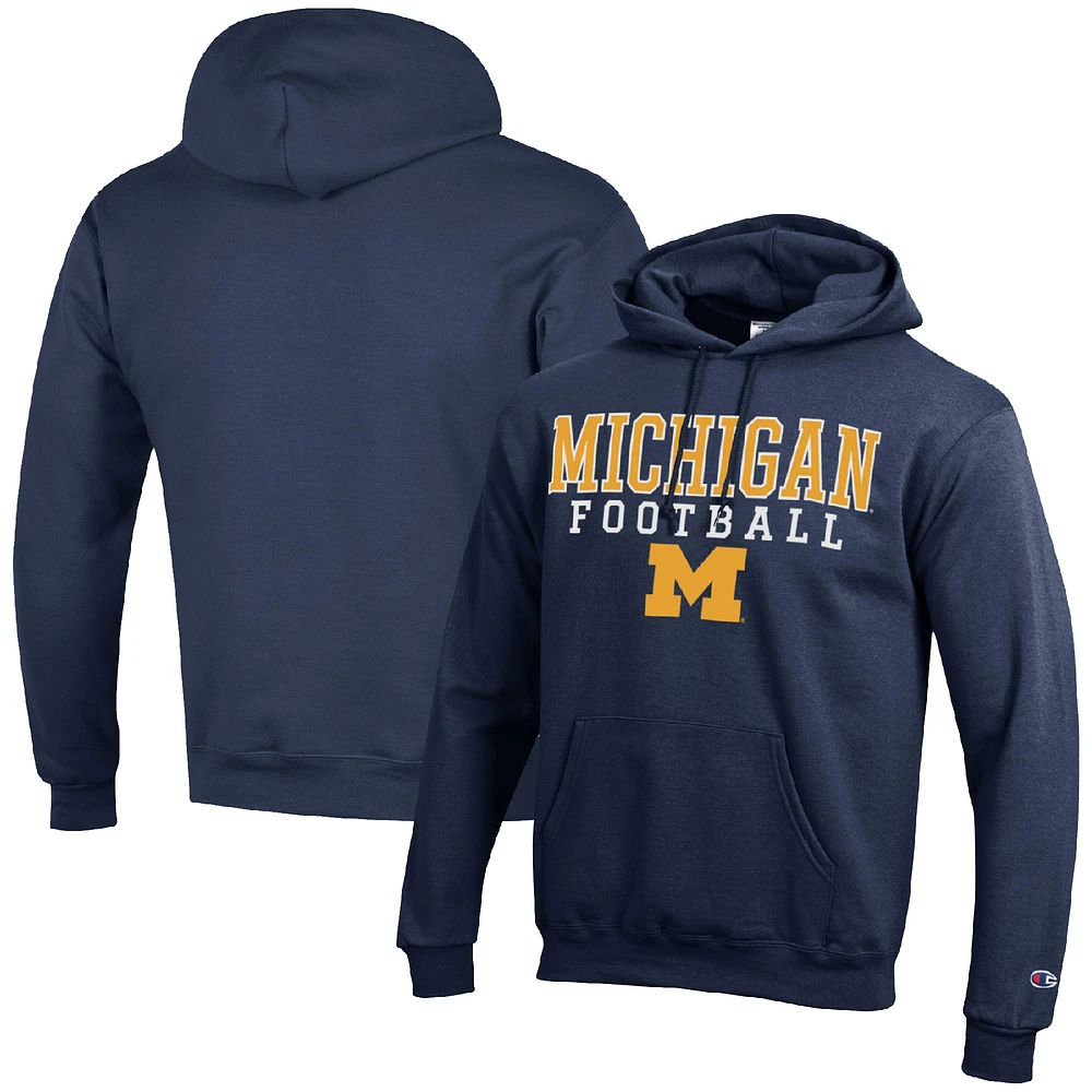 Men's Champion Navy Michigan Wolverines Football Stack Pullover Hoodie