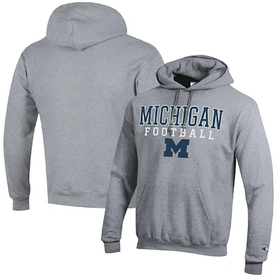 Men's Champion Heather Gray Michigan Wolverines Football Stack Pullover Hoodie