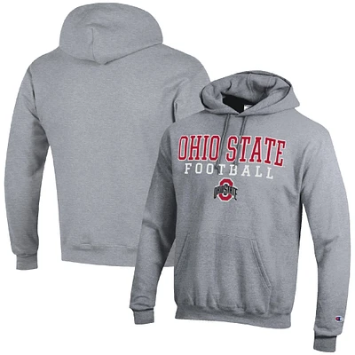 Men's Champion Heather Gray Ohio State Buckeyes Football Stack Pullover Hoodie