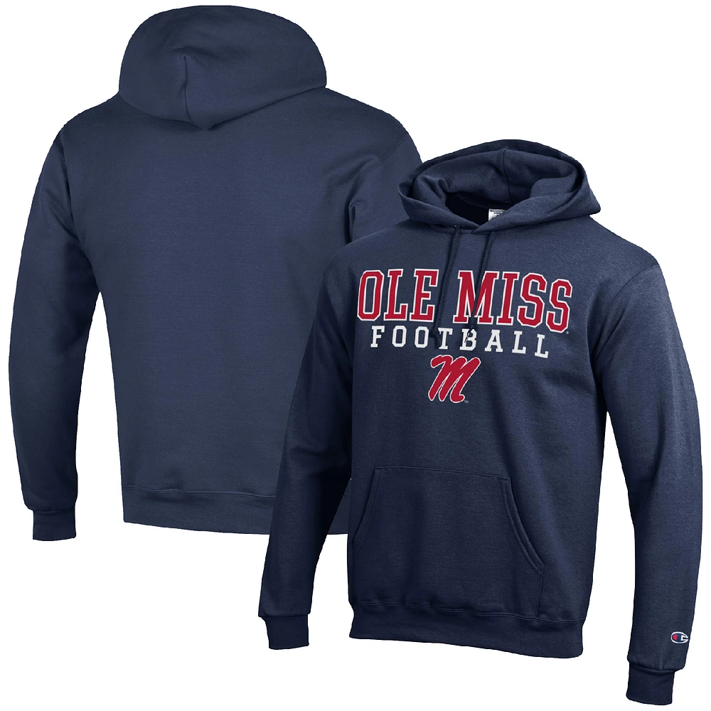 Men's Champion Navy Ole Miss Rebels Football Stack Pullover Hoodie