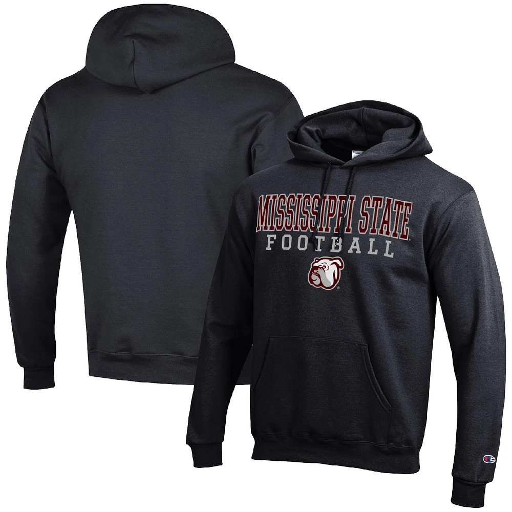 Men's Champion Black Mississippi State Bulldogs Football Stack Pullover Hoodie
