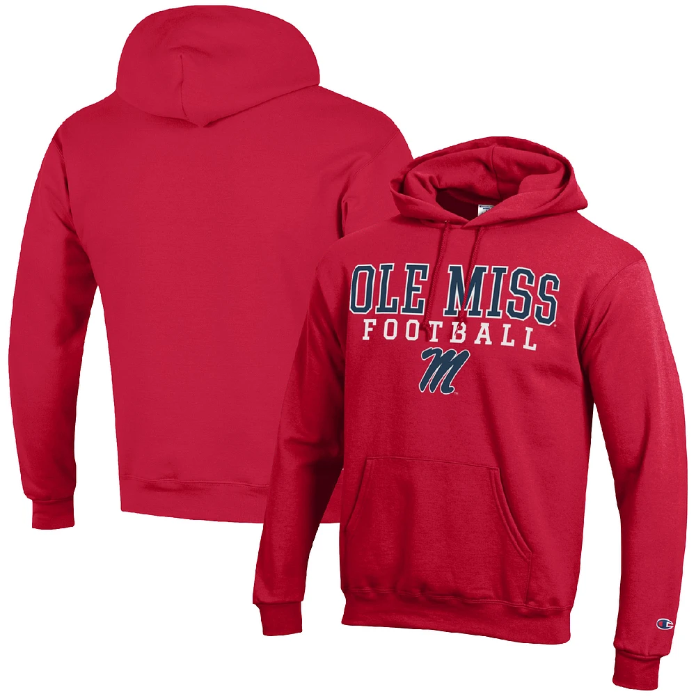 Men's Champion Red Ole Miss Rebels Football Stack Pullover Hoodie