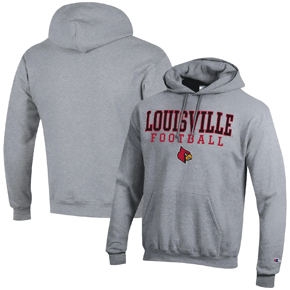 Men's Champion Heather Gray Louisville Cardinals Football Stack Pullover Hoodie