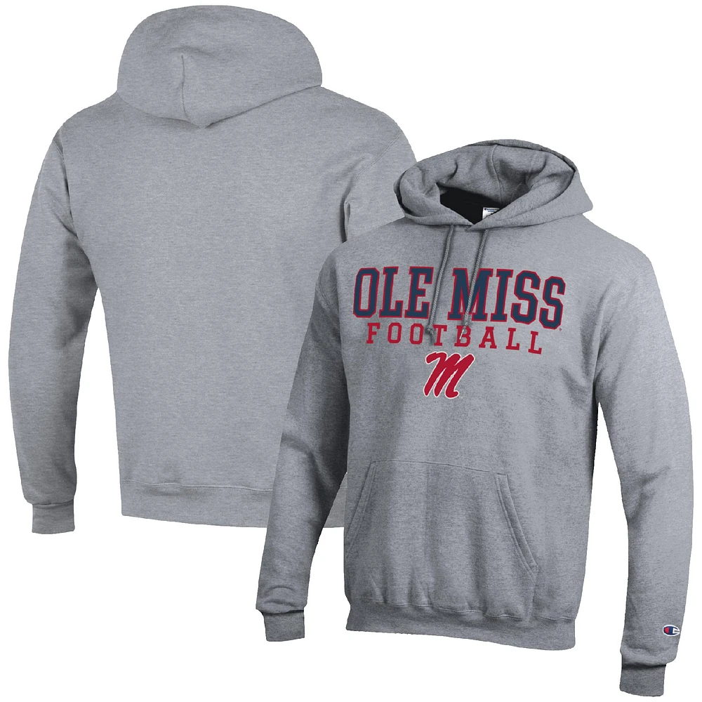 Men's Champion Heather Gray Ole Miss Rebels Football Stack Pullover Hoodie