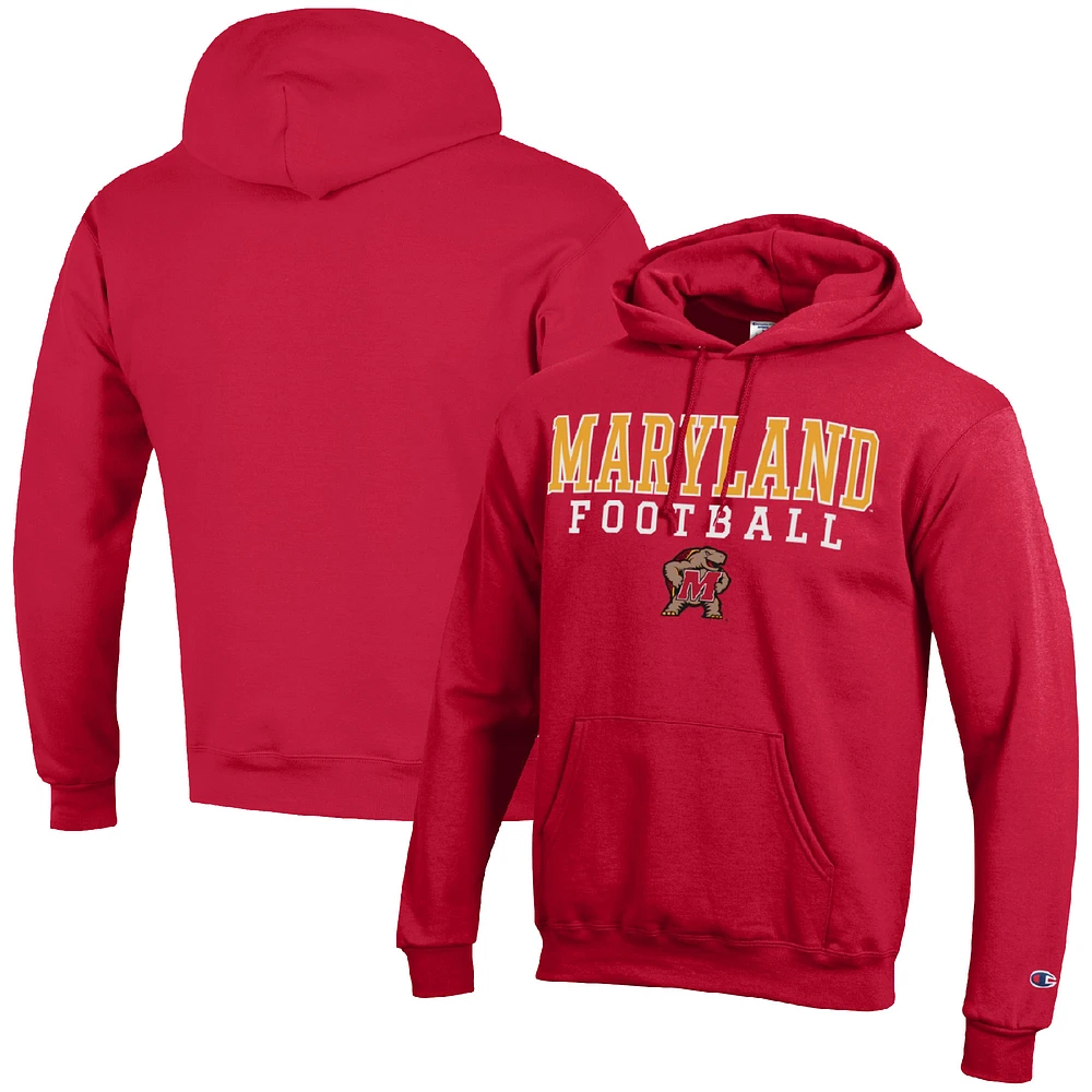 Men's Champion Red Maryland Terrapins Football Stack Pullover Hoodie