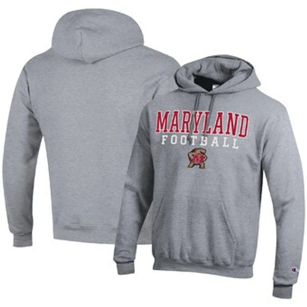 Men's Champion Heather Gray Maryland Terrapins Football Stack Pullover Hoodie