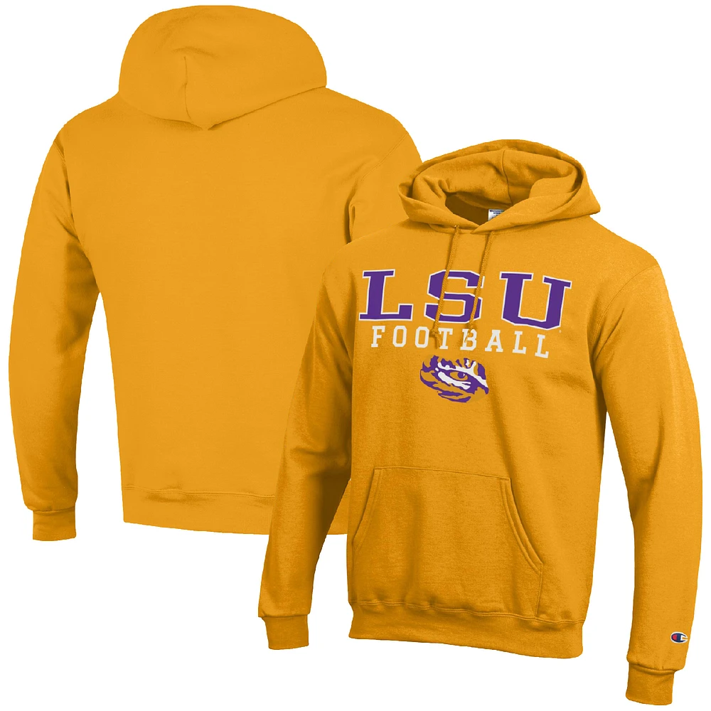 Men's Champion Gold LSU Tigers Football Stack Pullover Hoodie