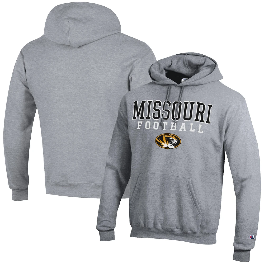 Men's Champion Heather Gray Missouri Tigers Football Stack Pullover Hoodie