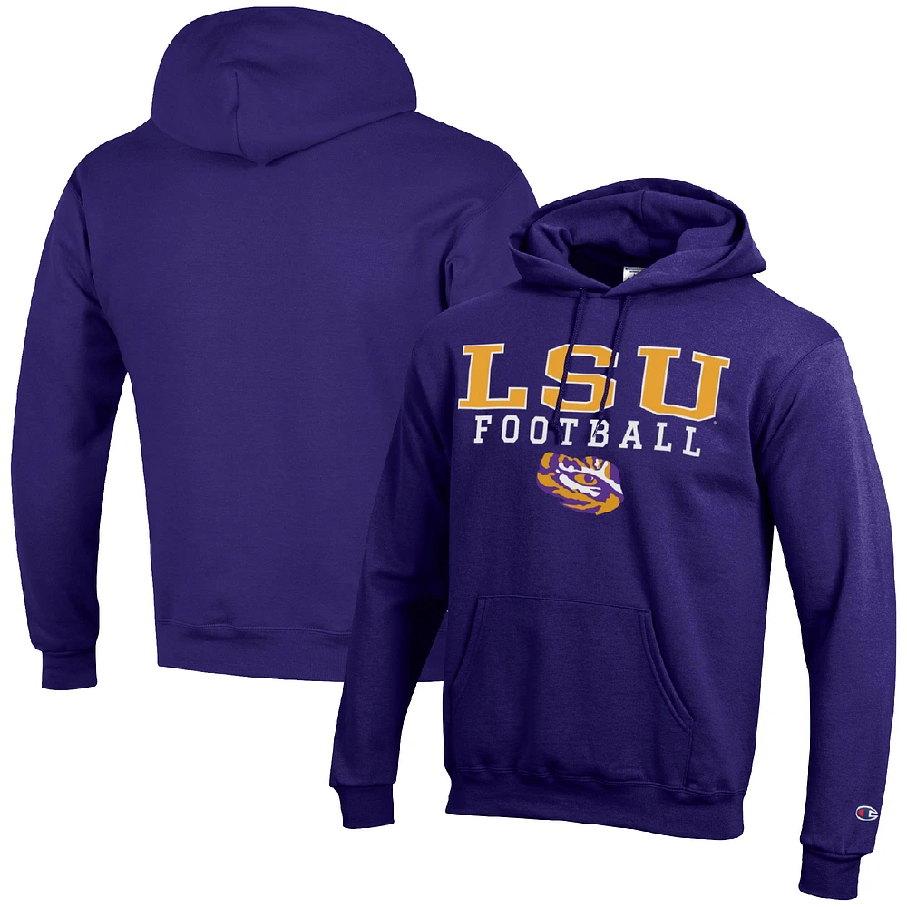Men's Champion Purple LSU Tigers Football Stack Pullover Hoodie