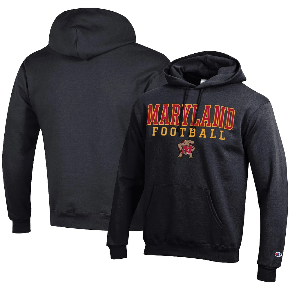 Men's Champion Black Maryland Terrapins Football Stack Pullover Hoodie