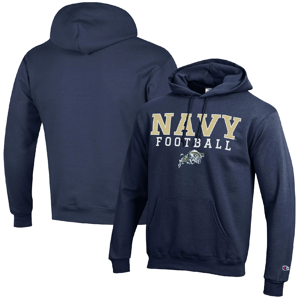 Men's Champion Navy Midshipmen Football Stack Pullover Hoodie