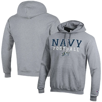Men's Champion Heather Gray Navy Midshipmen Football Stack Pullover Hoodie