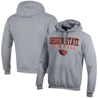 Men's Champion Heather Gray Oregon State Beavers Football Stack Pullover Hoodie
