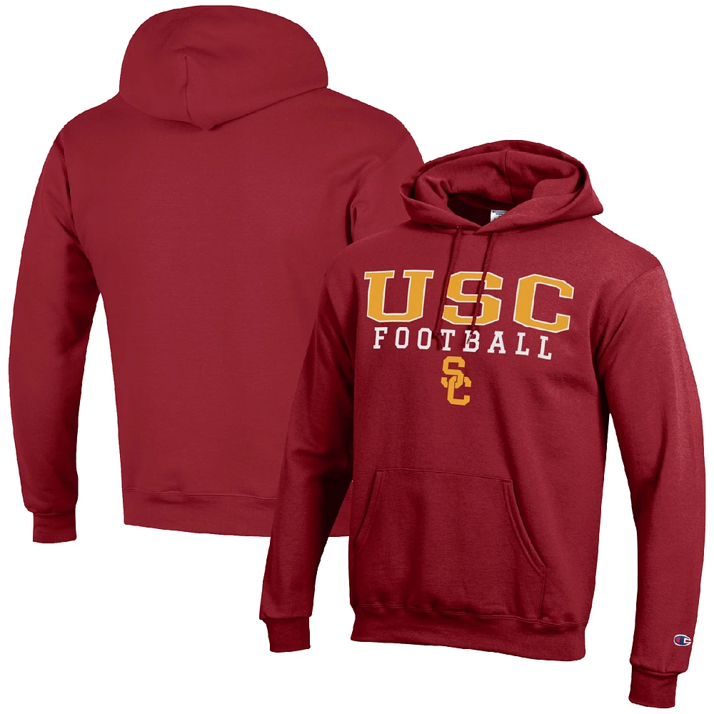 Men's Champion Cardinal USC Trojans Football Stack Pullover Hoodie