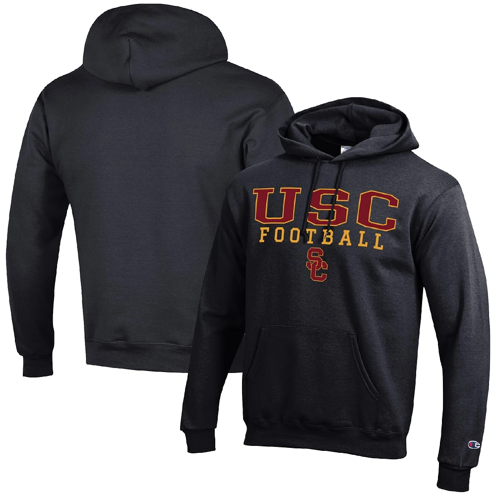 Men's Champion Black USC Trojans Football Stack Pullover Hoodie