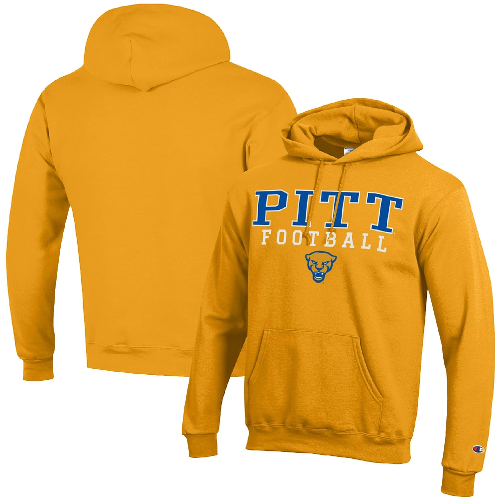 Men's Champion Gold Pitt Panthers Football Stack Pullover Hoodie