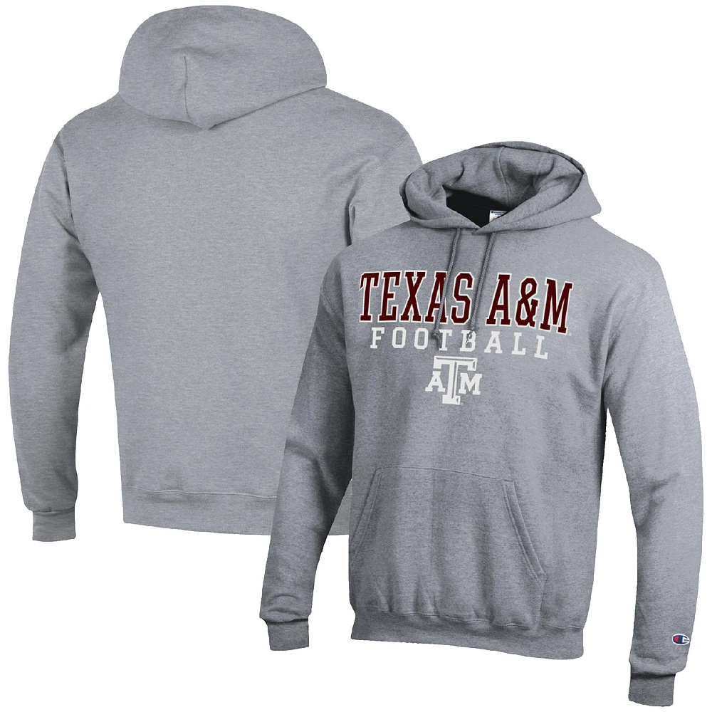 Men's Champion Heather Gray Texas A&M Aggies Football Stack Pullover Hoodie