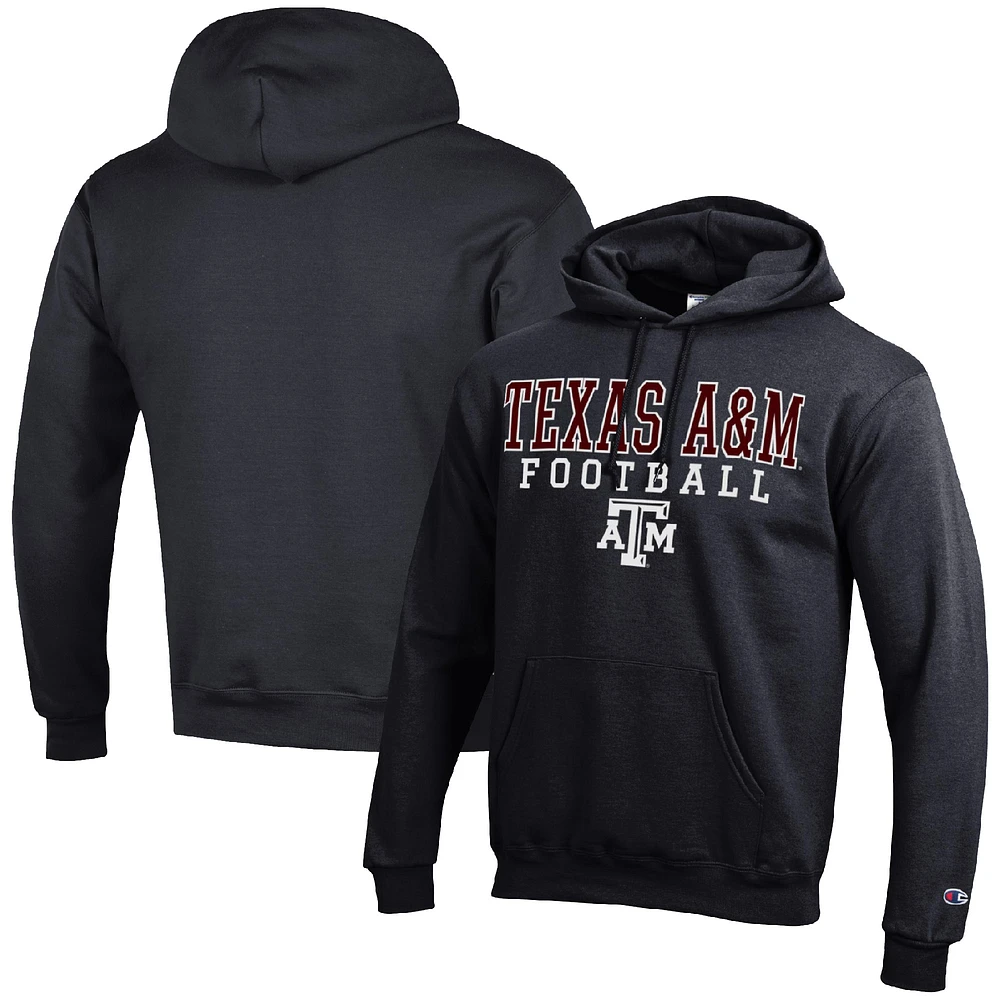Men's Champion Black Texas A&M Aggies Football Stack Pullover Hoodie