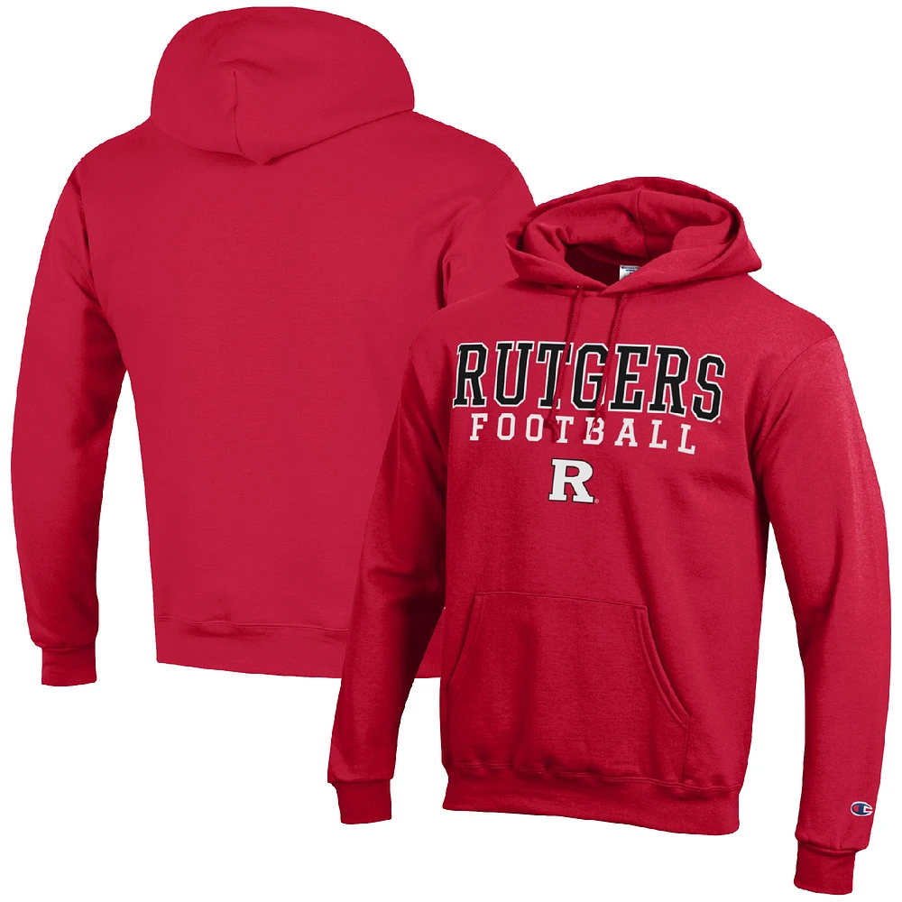 Men's Champion Scarlet Rutgers Knights Football Stack Pullover Hoodie