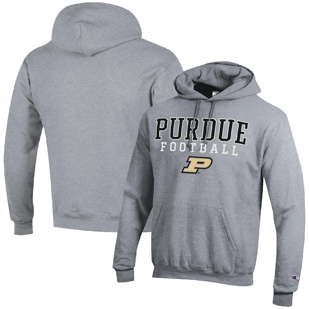 Men's Champion Heather Gray Purdue Boilermakers Football Stack Pullover Hoodie