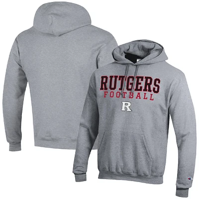 Men's Champion Heather Gray Rutgers Scarlet Knights Football Stack Pullover Hoodie