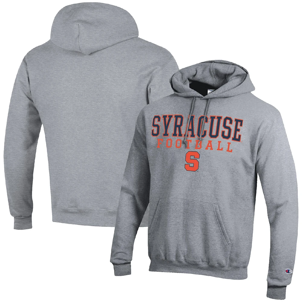 Men's Champion Heather Gray Syracuse Orange Football Stack Pullover Hoodie