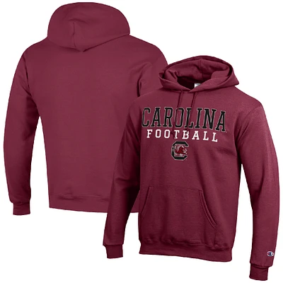 Men's Champion Garnet South Carolina Gamecocks Football Stack Pullover Hoodie